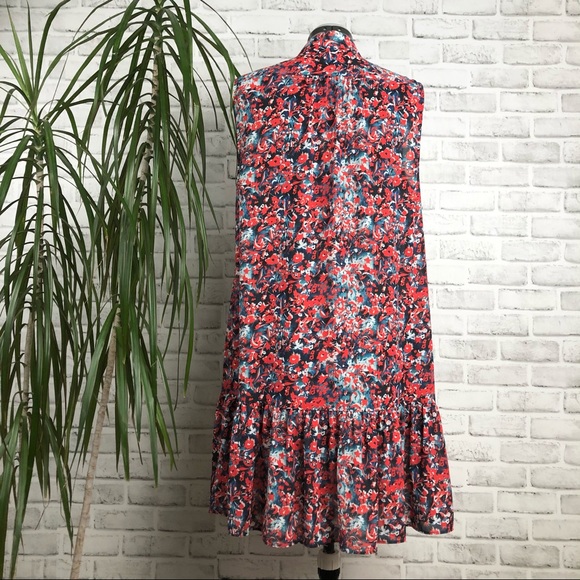 REISS Vali Ditsy Floral Print Dress Drop Waist Ruffle Hem Detail Sleeveless Sz 8 - Picture 8 of 15